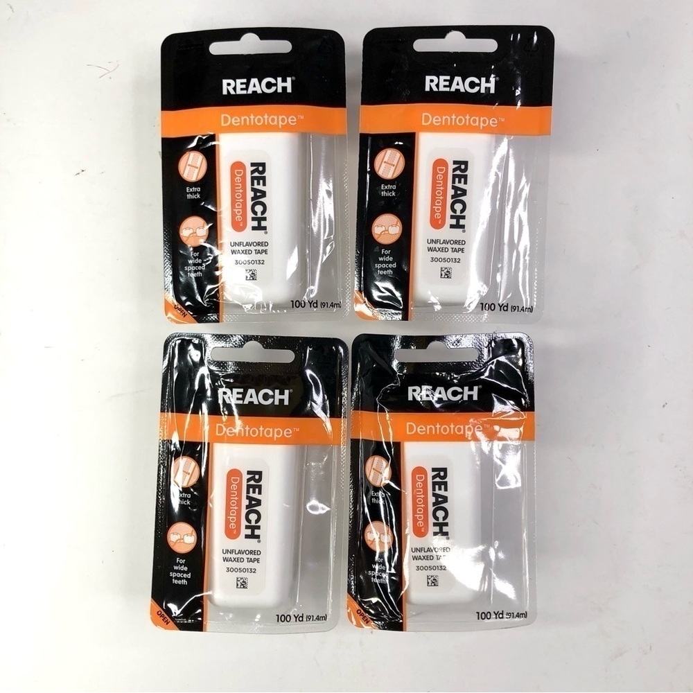 Reach Dentotape Unflavored waxed tape floss extra thick 4 packs 100yd each